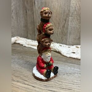 Santa Statue Sitting with 3 Bears on Top Christmas Holiday Decoration